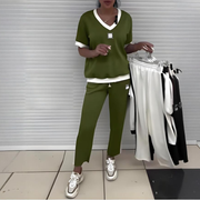 Ensemble décontracté femme – top col V & pantalon