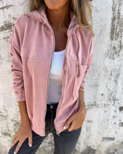 Ella | Veste à capuche en velours côtelé avec fermeture éclair