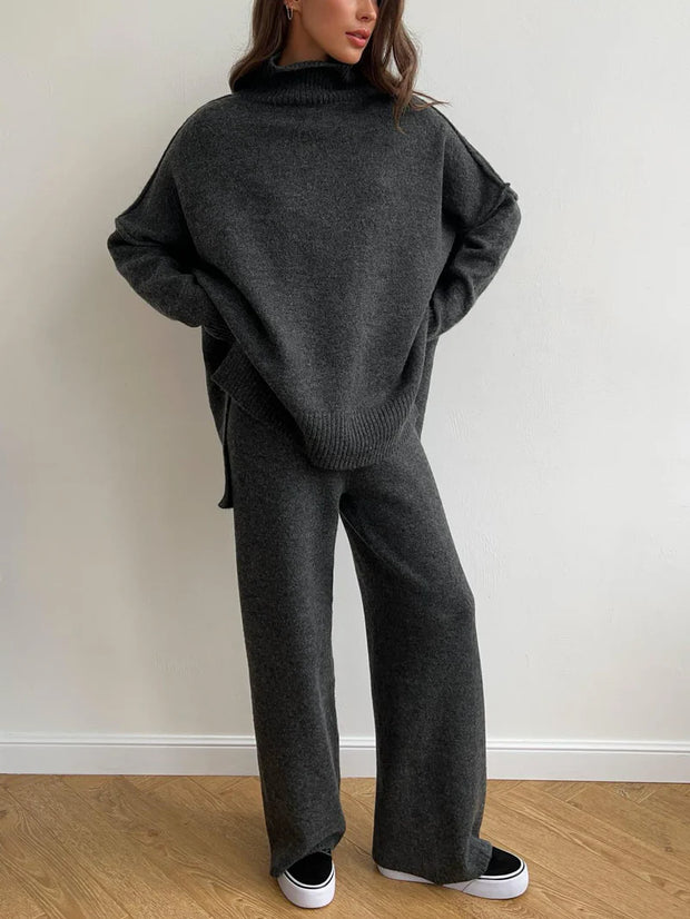 Agathe | Ensemble en Maille Col Roulé et Pantalon Uni