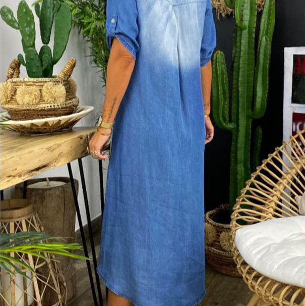 Roben™ | Robe d’été mi-longue col V en denim