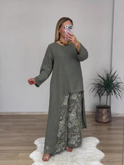 Top asymétrique décontracté et pantalon à jambes larges