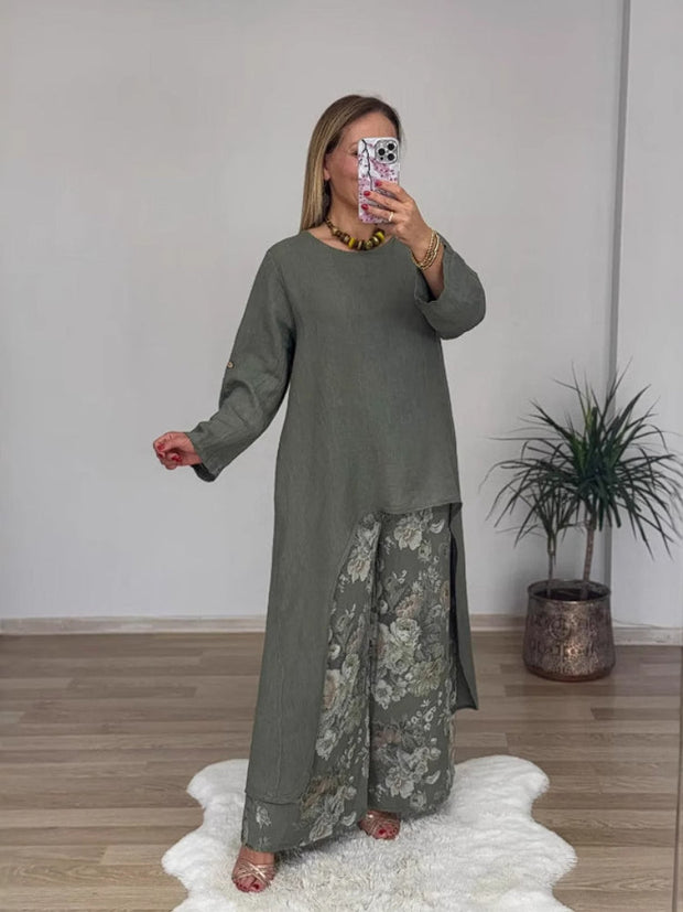 Top asymétrique décontracté et pantalon à jambes larges