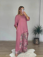 Top asymétrique décontracté et pantalon à jambes larges