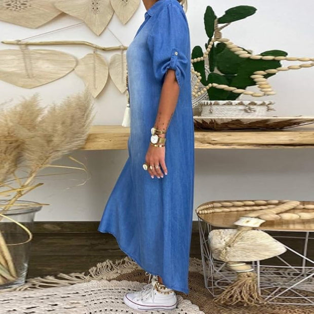 Roben™ | Robe d’été mi-longue col V en denim