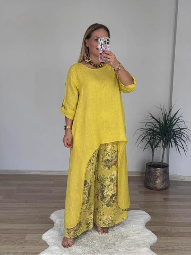 Top asymétrique décontracté et pantalon à jambes larges