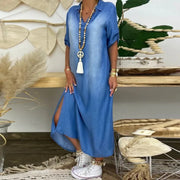 Roben™ | Robe d’été mi-longue col V en denim