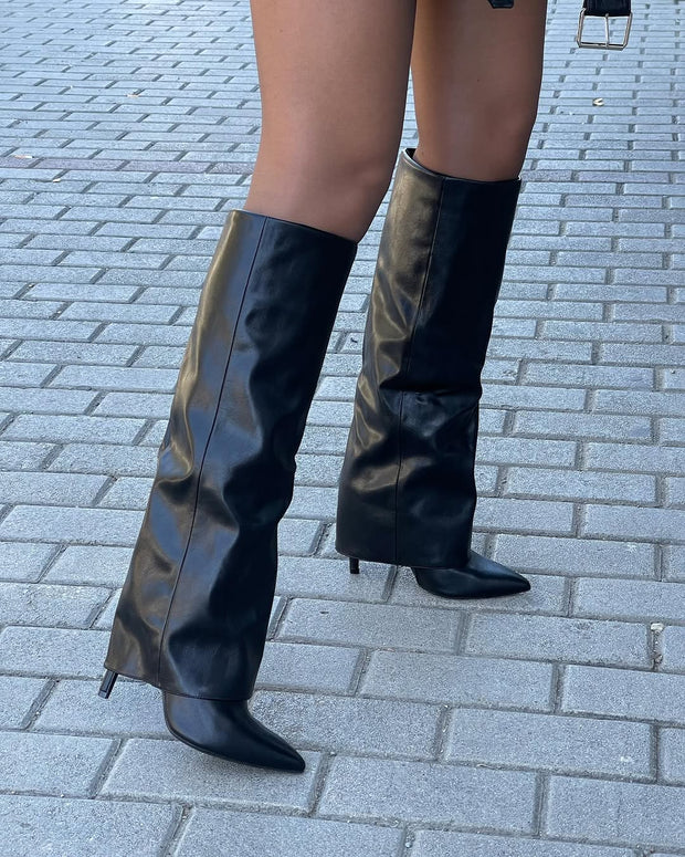 Xara | Bottes hautes noires à talons fins