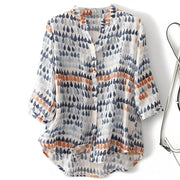 Alessandra | Blouse Décontractée en Chiffon Imprimé avec Col en V