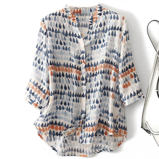 Alessandra | Blouse Décontractée en Chiffon Imprimé avec Col en V