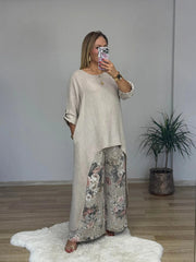 Top asymétrique décontracté et pantalon à jambes larges