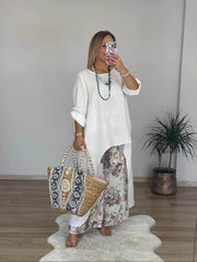 Top asymétrique décontracté et pantalon à jambes larges