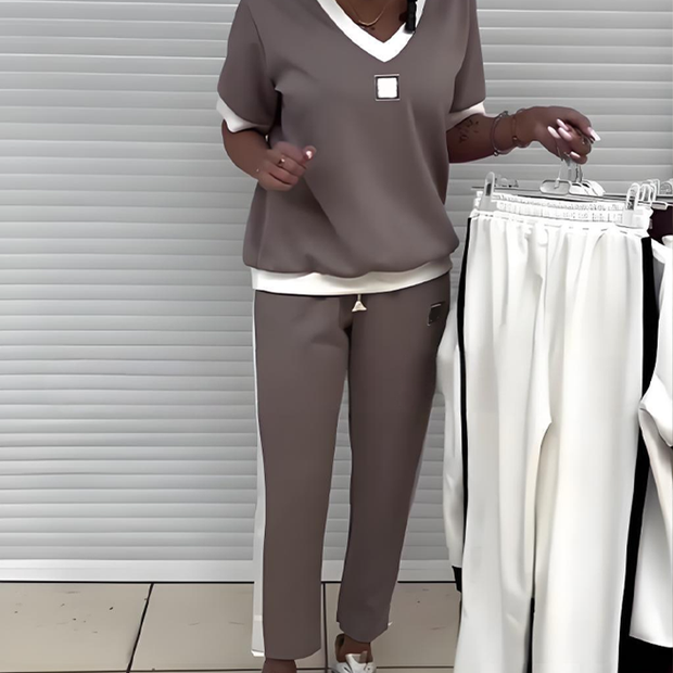 Ensemble décontracté femme – top col V & pantalon