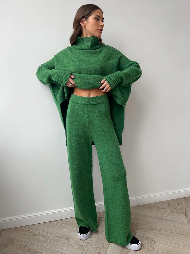 Agathe | Ensemble en Maille Col Roulé et Pantalon Uni