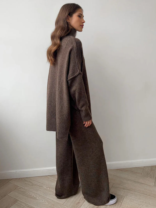 Agathe | Ensemble en Maille Col Roulé et Pantalon Uni