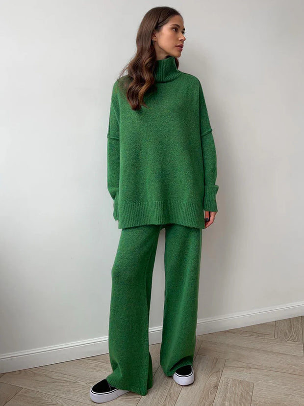 Agathe | Ensemble en Maille Col Roulé et Pantalon Uni