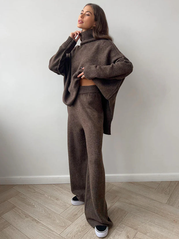 Agathe | Ensemble en Maille Col Roulé et Pantalon Uni