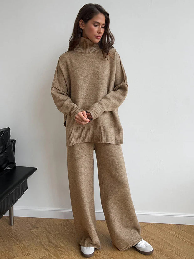 Agathe | Ensemble en Maille Col Roulé et Pantalon Uni