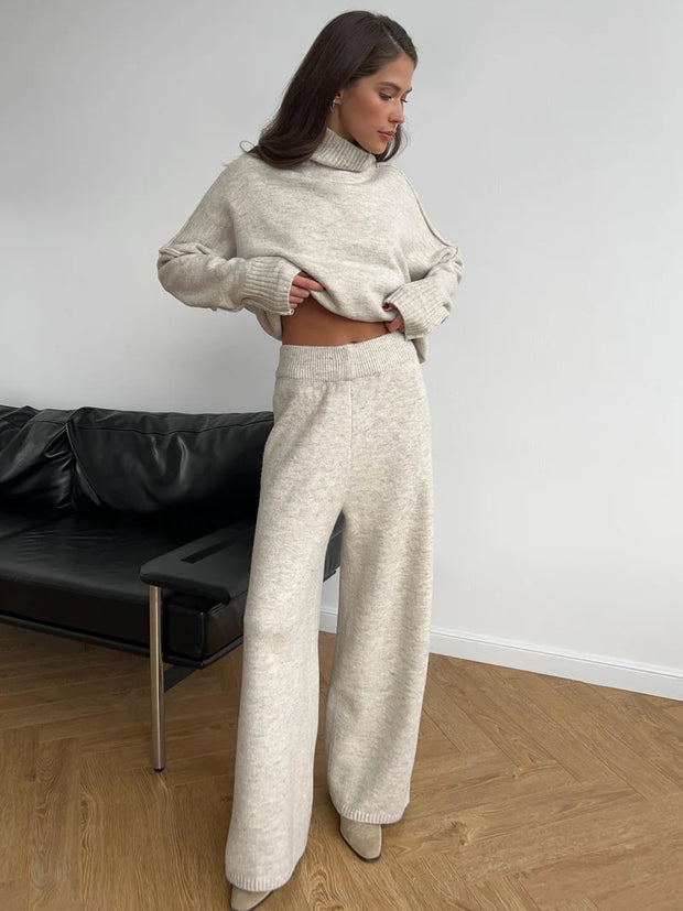 Agathe | Ensemble en Maille Col Roulé et Pantalon Uni