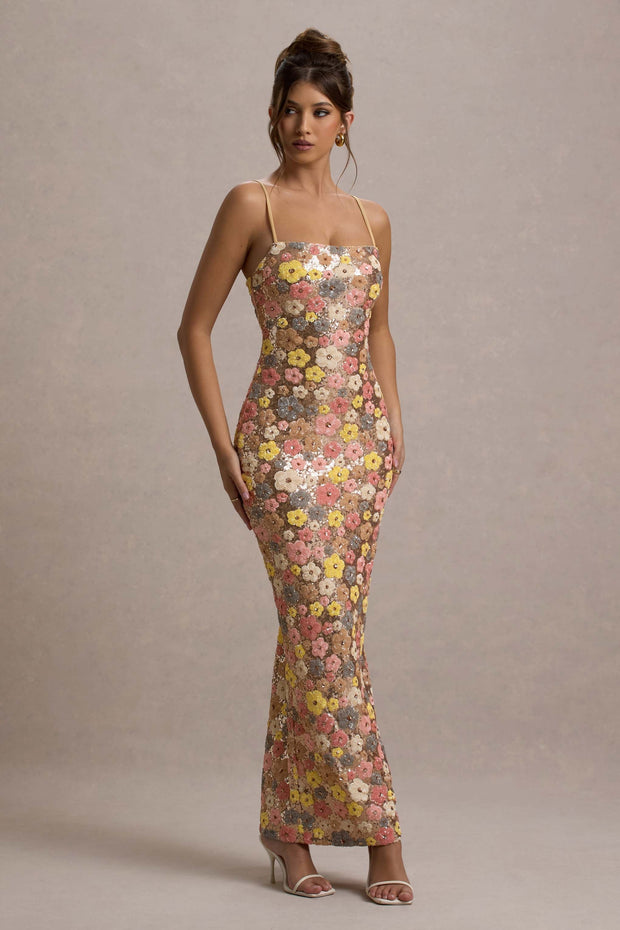 SELVIANA | Robe Longue à Paillettes Florales