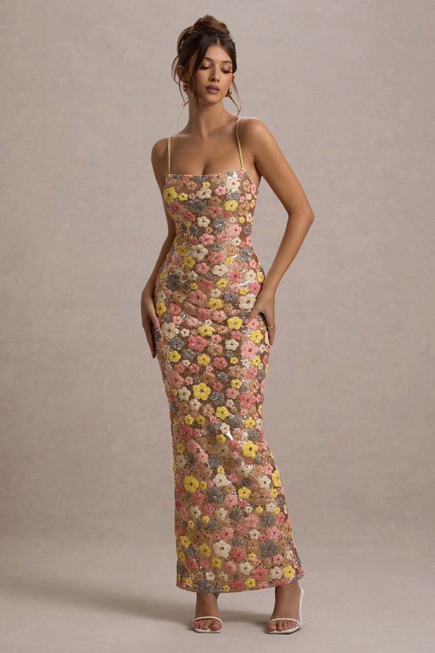 SELVIANA | Robe Longue à Paillettes Florales